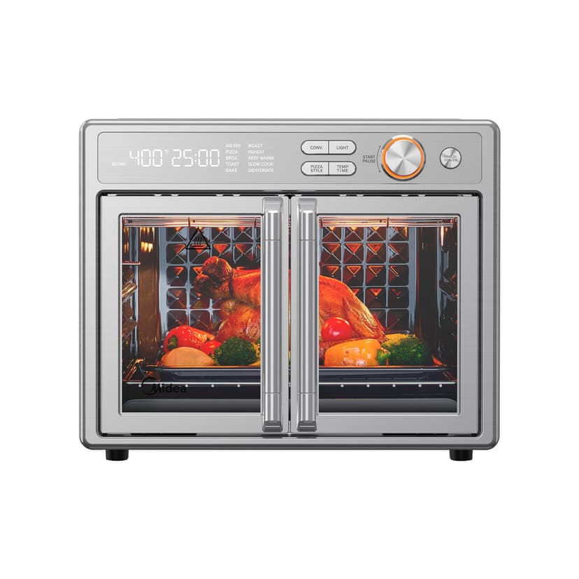 Midea Flexify Pro 10+4 Toaster Oven Air Fryer Combo, Graphene Juicy-Lock Cooking, French Door Countertop Oven, 450°F Flash Air Fry, 26.4 QT Stainless Steel