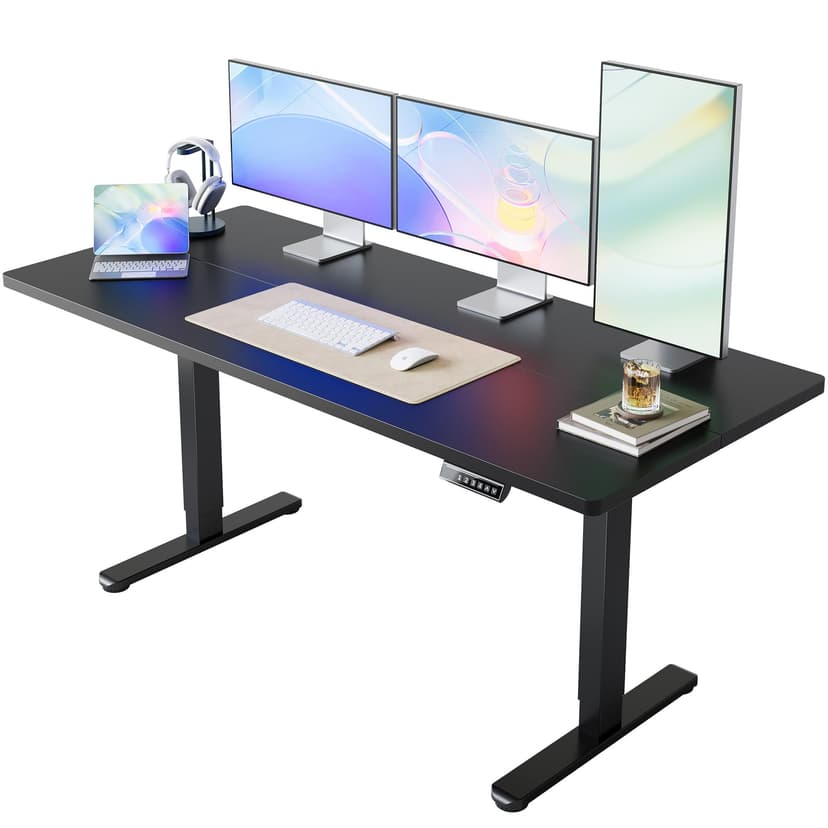 HUANUO 63 x 28 inch Electric Standing Desk Adjustable Height, 4 Memory Height Settings, Sit Stand Up Desk for Home Office & Computer Workstation, Black