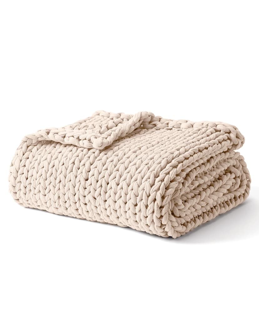 YnM Cooling Weighted Blanket, 100% Cotton Handmade Chunky Knitted Blanket, Weighted Lap, Breathable Heavy Blankets, Machine Washable Throw for Sleep or Home Decor (Cream, 40x50 Inch, 7lbs)