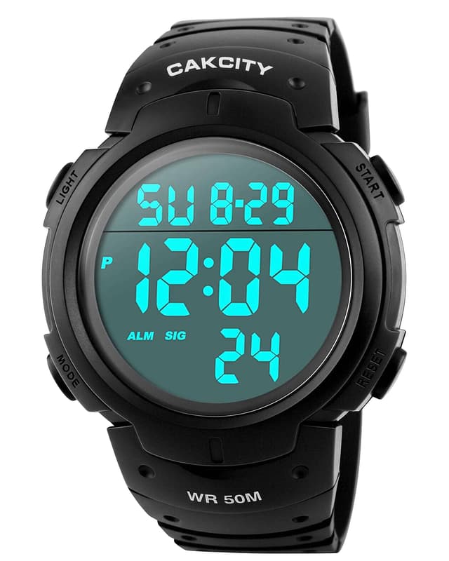 CakCity Mens Digital Watch Military Waterproof Outdoor Large Face Sports Watches with Stopwatch Back Light Alarm Date LED Display,Black