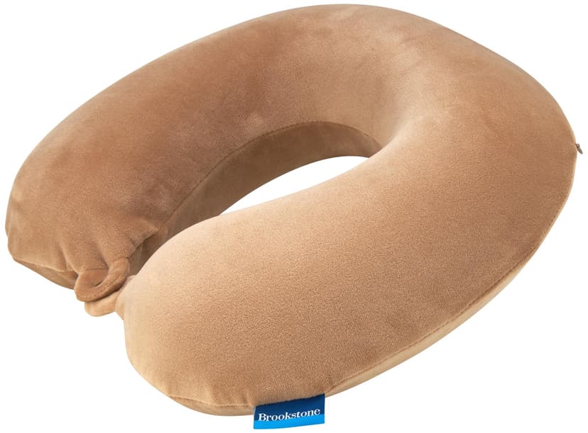 Brookstone Travel Neck Pillow - Lightweight Fleece Casing U-Shaped Stuffable Memory Foam Travel Pillow for Sleeping and Neck Support, Size One Size, Khaki