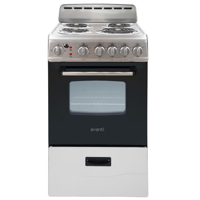 Avanti Electric Range Oven Compact Design, 2.1-Cu.Ft. Capacity with 4 Coil Burners, Framed Glass Oven Door, Storage Drawer and Broiler with Pan Perfect for Apartments, 20-Inch, Stainless Steel