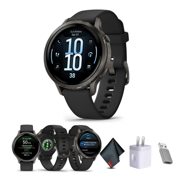 Garmin Venu 4, 41mm, Advanced Fitness Tracker GPS Smartwatch, 1.2" AMOLED Display, Built-in Flashlight, 10 Days of Battery Life, Slate with Black Silicone Band (Watch Bundle)