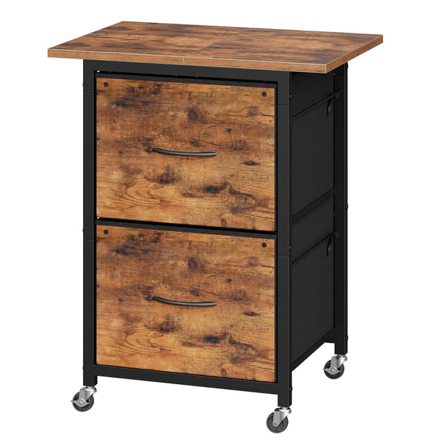 MAHANCRIS 2 Drawer File Cabinet, Vertical Filing Cabinet with Wheels, Printer Stand with Non-Woven Fabric Drawer, Adjustable Hanging Rods, fits A4/Letter Size, for Home Office, Rustic Brown FCHR5801