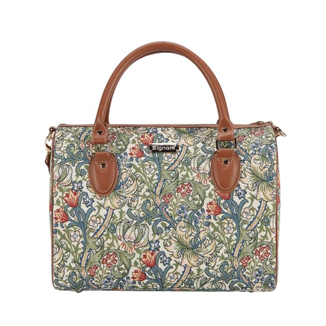 Signare Tapestry Duffle Bag Overnight Bags Weekend Bag for Women with William Morris Golden Lily Design (TRAV-GLILY)