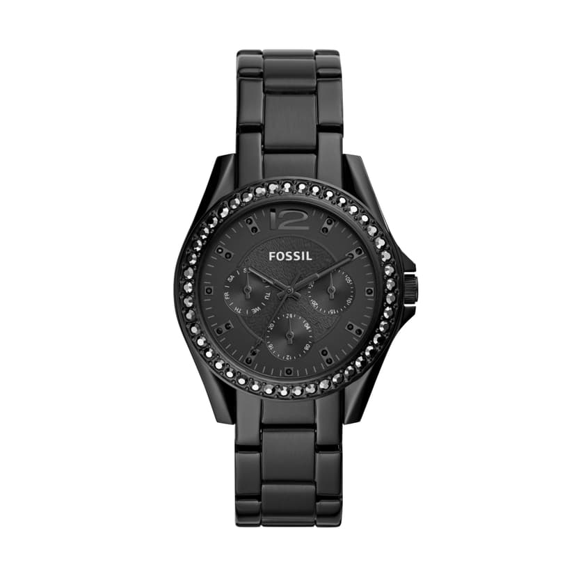 Fossil Women's Watch, Riley Quartz Stainless Steel Multifunction Watch for Women, Color: Black Glitz