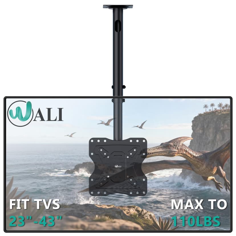 WALI TV Ceiling Mount Adjustable Bracket Fits Most LED, LCD, OLED and Plasma Flat Screen Display 23 to 43 Inch, up to 110 Lbs, Mounting Holes 200x200mm (CM2343), Black