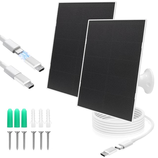 4W Solar Panel for Security Camera,Type C&Micro Solar Panel Charger for Rechargeable Battery Powered Outdoor Camera,Adjustable Mount Solar Panels 6ft Cable（2Pack）