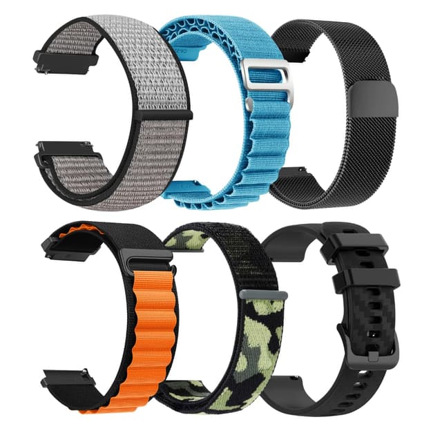 CARBINOX Band Durable 22mm Compatible Smartwatches Adjustable, Secure Fit (6 Pack)