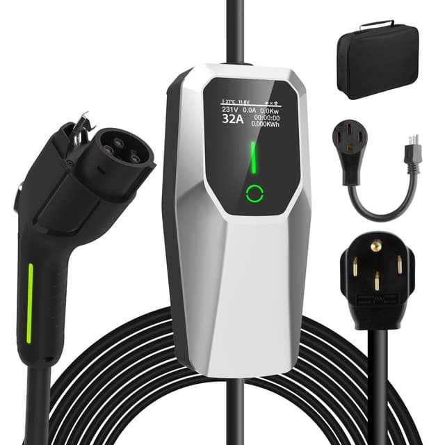 Junsun Level 1&2 EV Charger 32Amp 110V-240V with 20FT Cable, Portable Home Charger NEMA 14-50 5-15 Plug for All SAE J1772 Electric Cars