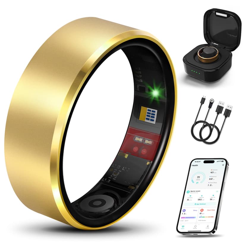 Milavan Smart Health Ring 2.0 for Women Men, Slim Scratch & Fingerprint Resistant Design,Efficient Chip Fitness Tracker, Monitors Heart, Blood Oxygen & Pressure, Sleep, Steps, Waterproof, Gold 14