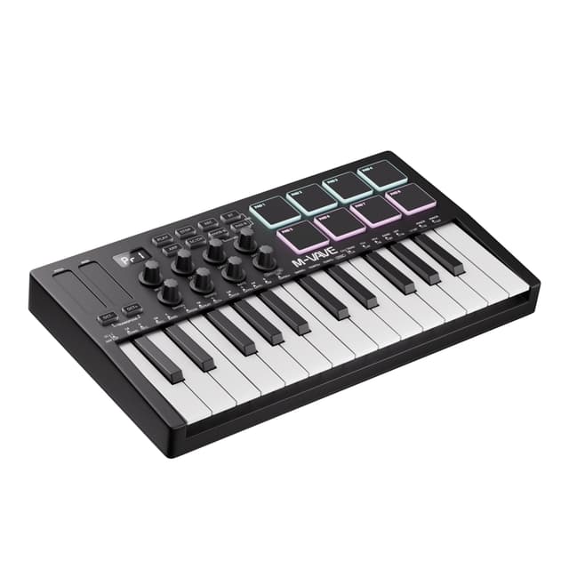 DaierTek Midi Keyboard Controller 25 Key Portable Mini Bluetooth & USB Midi Piano with 8 Backlit Drum Pad, 8 Knobs and Music Production Software for Computer Recording, Music Production