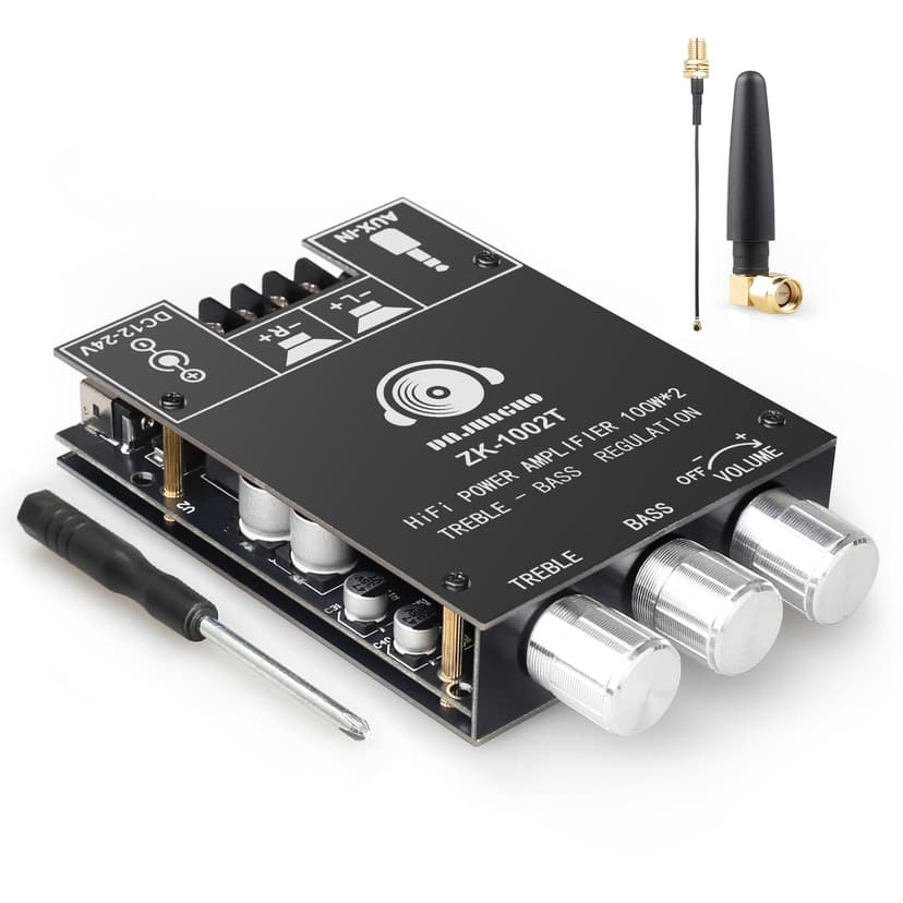 DAJUNGUO ZK-1002T 100W+100W Bluetooth Amplifier Board with IPEX-1 Antenna, 9-24V DC Input, 2.0 Stereo, Customizable Bluetooth Name, TPA3116 Chip
