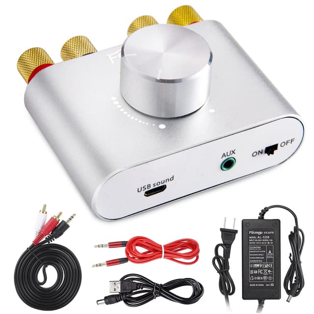 Facmogu F900S 160W Bluetooth 5.0 Mini Amplifier, 80Wx2 2.0CH Audio Power Amplifier, Hi-Fi Stereo Sound Digital Amp Wireless Speaker Amp Receiver w/AUX/USB/BT Input & 12V 5A Power Adapter - Silver