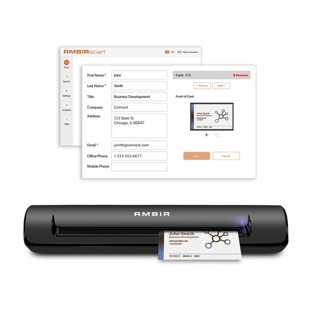 Ambir TravelScan Pro 600-BCS Simplex Document Scanner with AmbirScan Business Card for Windows PC and MAC