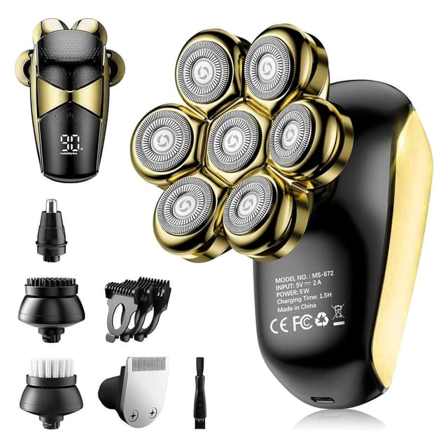 SHPAVVER Head Shavers for Bald Men: 5-in-1 Upgraded Electric Razor - IPX7 Waterproof Shaving Grooming Kit for Balder - Turbo Speed & Precision Blades Valentine's Day Gifts (Glossy Gold)