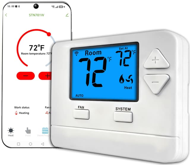 WiFi Thermostats for Home Single-Stage 1Heat/ 1Cool, APP Remote Control, 7-Day or 0-Day Programmable. (C-Wire Required)