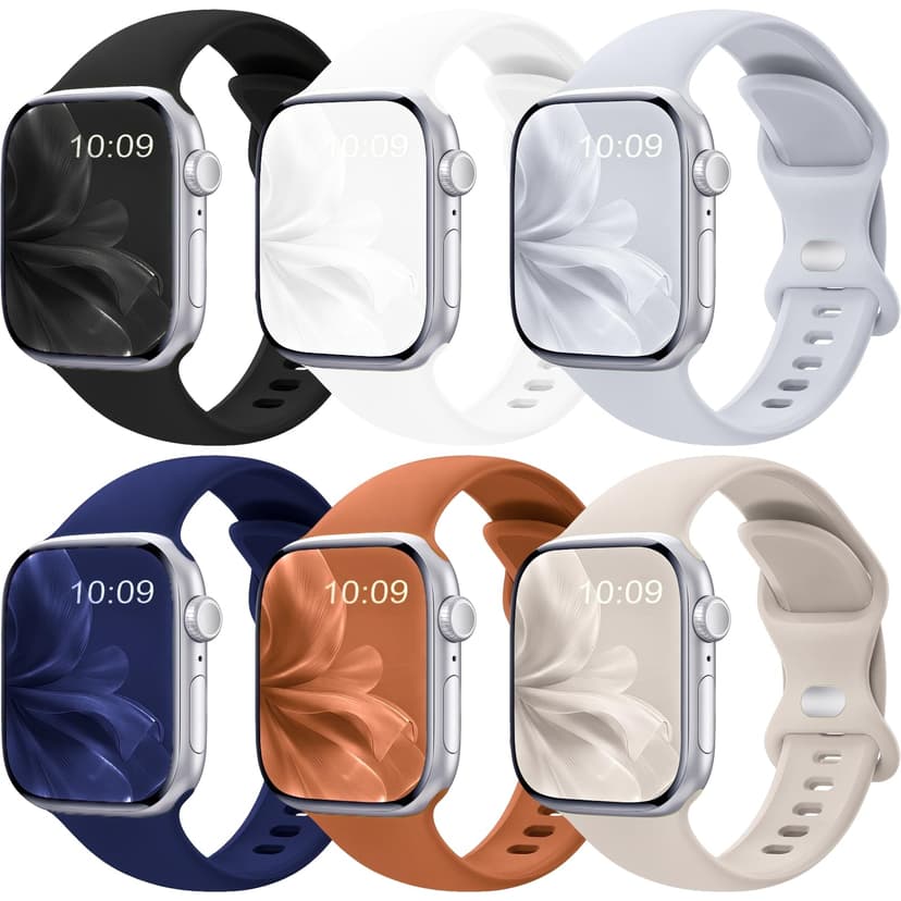 6 Pack Sport Band Compatible with Apple Watch Bands for Women Men, 38mm 40mm 41mm 42mm 44mm 45mm 46mm 49mm, Silicone Strap iWatch Band for Series 11 10 9 Ultra 8 7 6 5 4 SE 3 2 1