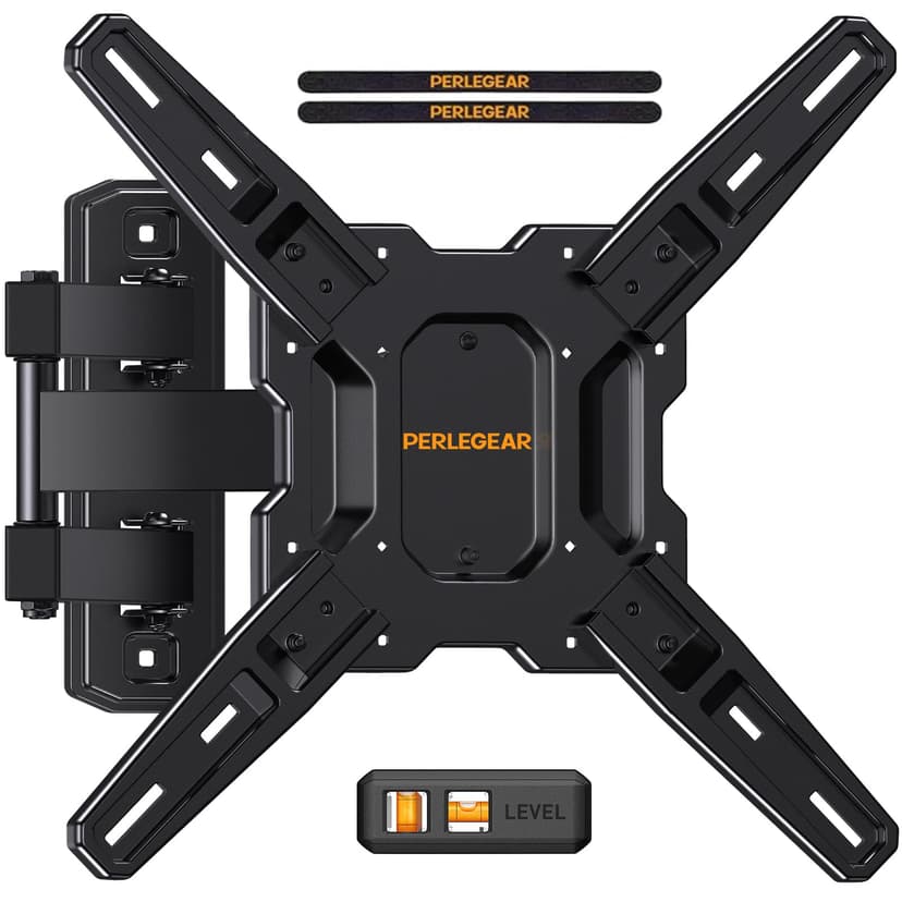 Perlegear Full Motion TV Mount for Most 26–65 inch Flat or Curved TVs up to 82 lbs, Wall Mount TV Bracket with Articulating Arms, Tool-Free Tilt, Swivel, Extension, Max VESA 400x400mm, PGMF3