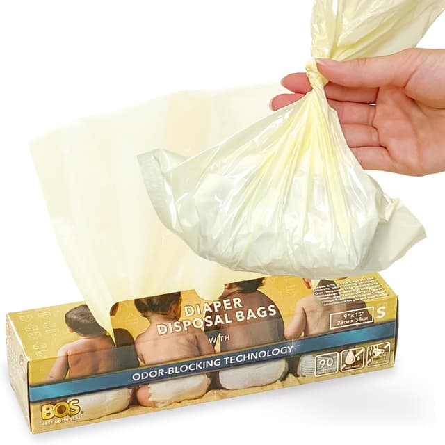 BOS, Odor-Sealing Dirty Diaper Trash Bags - Disposable Bags - Scent & Smell Free [90 count] (Small)