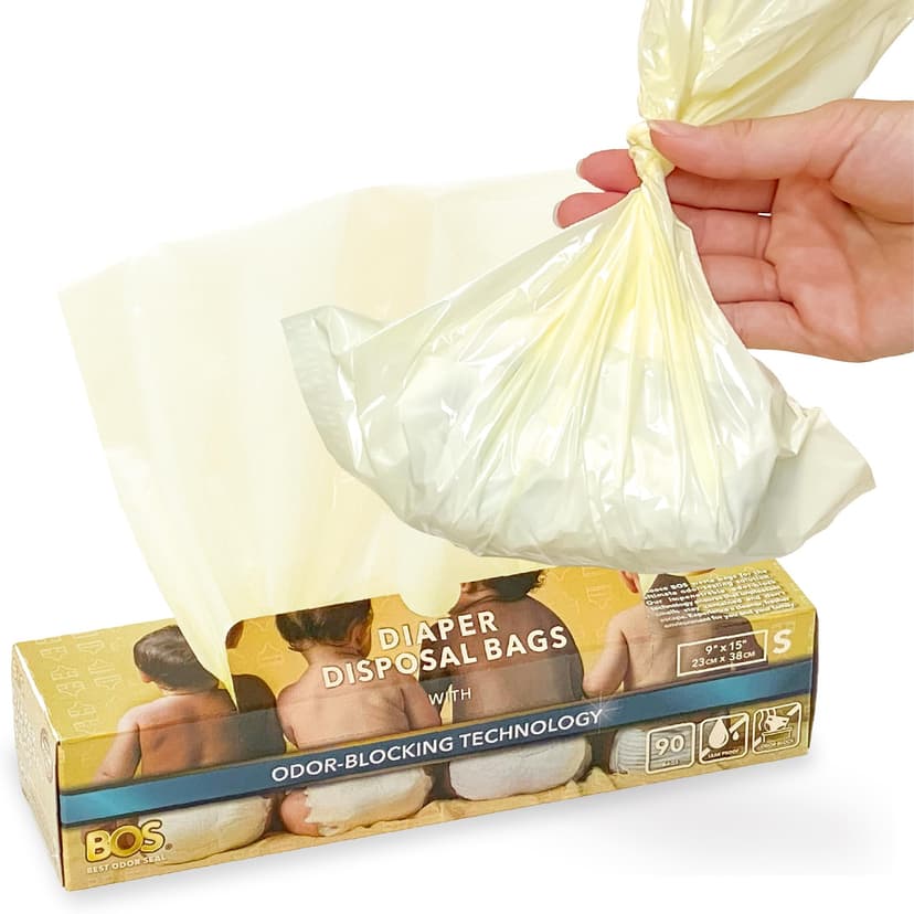 BOS, Odor-Sealing Dirty Diaper Trash Bags - Disposable Bags - Scent & Smell Free [90 count] (Small)