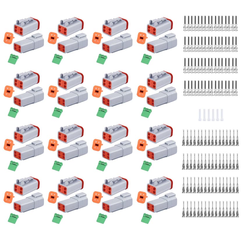 198 PCS Deutsch DT Grey 4 Pin Connectors 16 Set, Waterproof Electrical Wire Connector with Stamped Contacts and Seal Plug for Truck, Off-Road Vehicles, Construction, Agriculture, Motorcycle Wiring