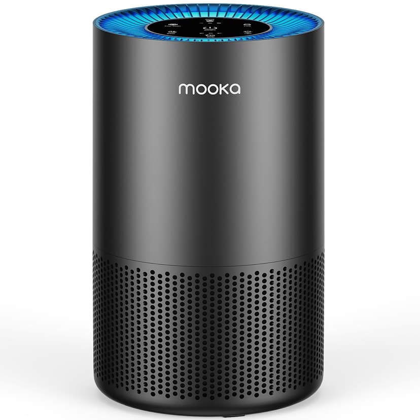 Air Purifiers for Home Large Room Pets Up to 1300 Sq Ft, MOOKA H13 True HEPA Air Purifier Cleaner with 360° Air Inlet, Fragrance, 13dB Air Purifier for Bedroom Wildfire Smoke Pet Dust Pollen (Black)