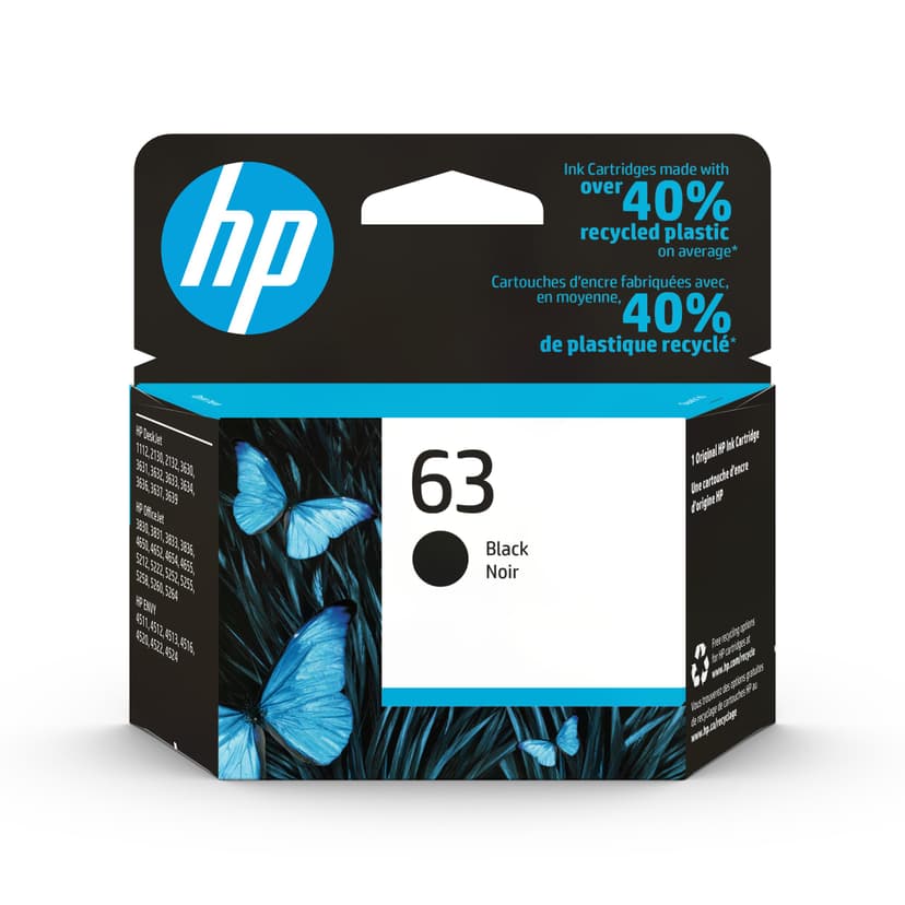 HP 63 Black Ink Cartridge | Works with DeskJet 1112, 2130, 3630; Envy 4510, 4520; OfficeJet 3830, 4650, 5200 Series | Eligible for Instant Ink | F6U62AN