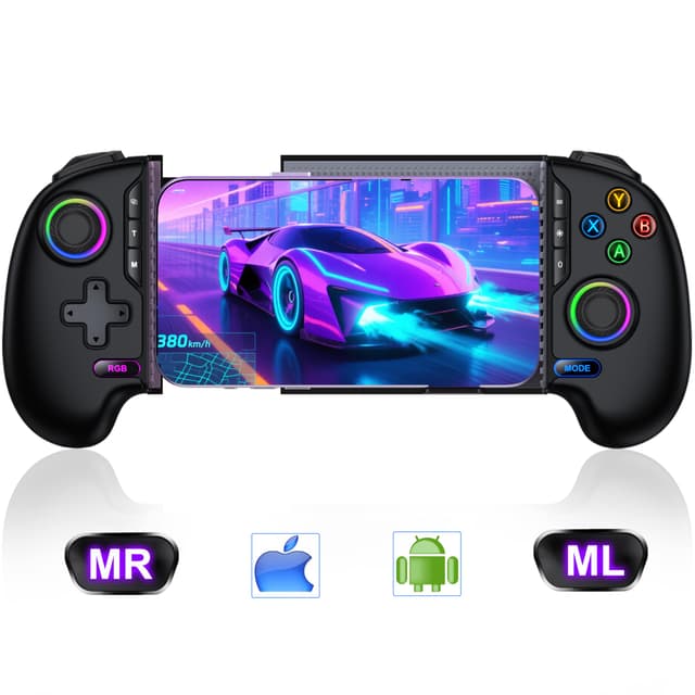 Wireless Mobile Game Controller for iPhone & Android – Hall Effect Joystick & Triggers, Programmable Back Buttons, Phone Case Support, Compatible with Steam Link, Xbox Game Pass, CODM, Roblox, Minecraft & Native Controller Games
