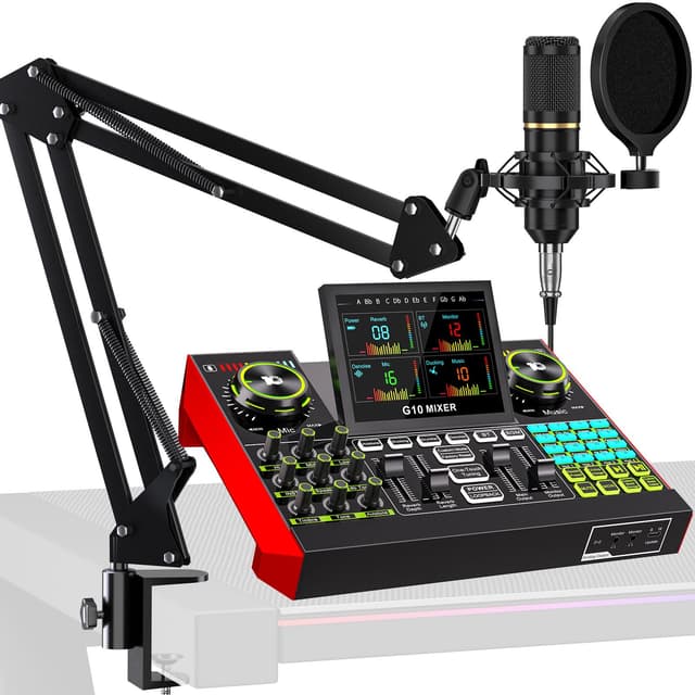 Podcast Equipment Bundle with 3.5mm Condenser Microphone for Pc/Phone Live Streaming Singing Gaming, Podcast Microphone Bundle with Live Sound Board Audio Mixer Denoise,DJ Sets