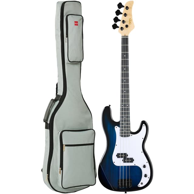 Best Choice Products Full Size Beginner 4-String Electric Bass Guitar, Wooden PB-Style Bass Starter Set w/Padded Carrying Case - Hollywood Blue/White