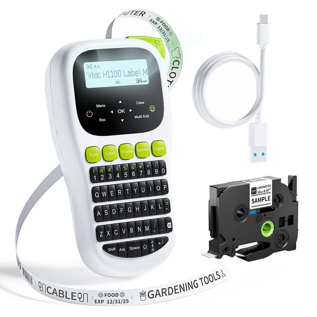 Vixic Label Maker Machine with-Tape, H1100 Handheld Label Maker Waterproof-Labels Portable Labeler Backlit Screen for Home School Office Organization Gifts, Multiple Fonts Symbols Borders Easy to Use