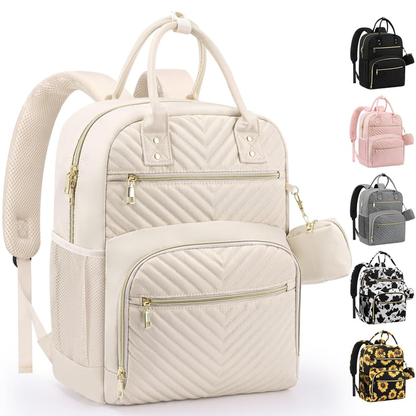 Pritent Diaper Bag Backpack,Baby Essentials Diapers Bag with Pacifier Case,Multipurpose Stylish Large Capacity Travel Backpack for Baby Girl/Boy(M-Beige)