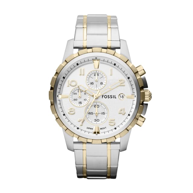 Fossil Men's Watch, Dean Quartz Stainless Steel Chronograph Watch for Men, Color: Gold/Silver