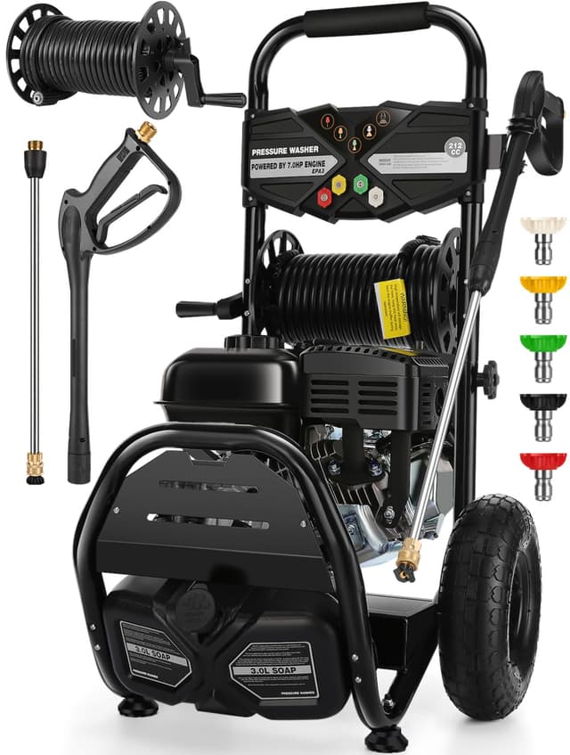 4200PSI Gas Pressure Washer 4.0GPM Gas Power Washer 212CC Gas Powered Washing Machine Commercial High Pressure Washer with 25ft Hose&5 Nozzles for Patio Garden Yard Vehicle