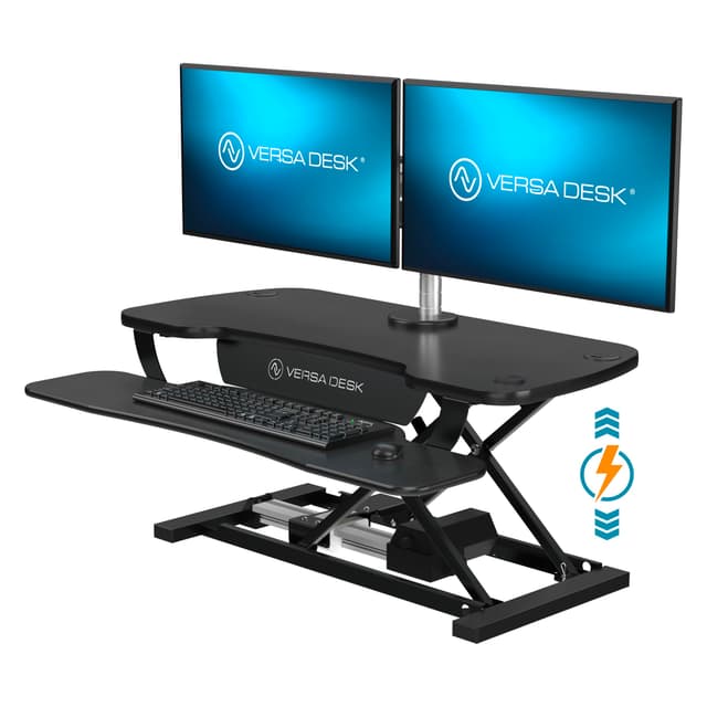 VERSADESK PowerPro™ 36 Inch Electric Standing Desk Converter, Height Adjustable Sit to Stand Up Desk Riser, Laptop and Dual Monitor Desktop Workstation with Wide Keyboard Tray and USB Port, Black