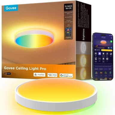 Govee Smart Ceiling Light 4300LM, RGBIC LED Ceiling Light Fixture Works with Matter, Flush Mount Light Fixture, DIY Colors, 2700K-6500K Dimmable for Bedroom, Living Room, 15 Inch, 1 Pack
