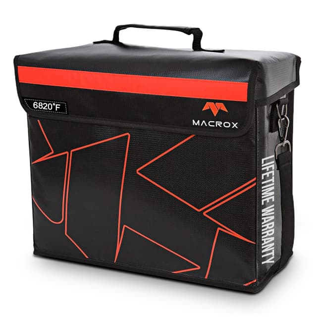 Fireproof and Waterproof Document Bag with Lock, 6200℉ Insulated, Patented Enclosed Flap Design, Heavy Duty Fire Safe Storage Box for Documents, Files & Valuables, 16"x12.6"x6.5"