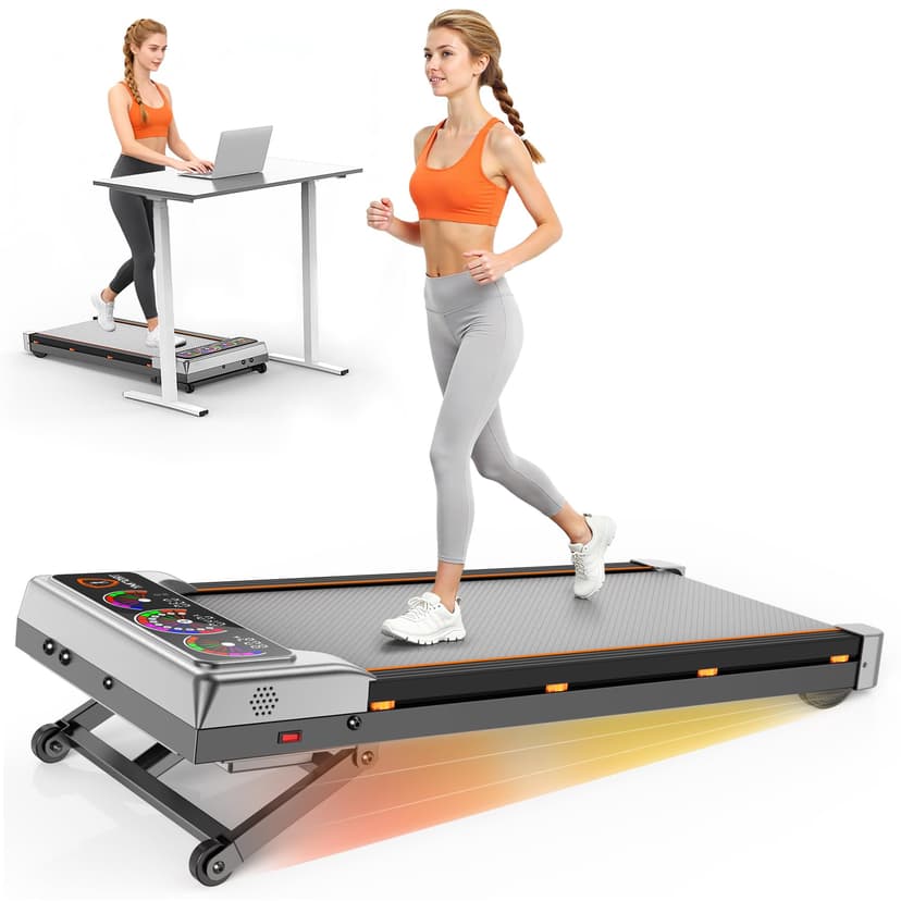 Walking Pad Treadmill with 15% 12-Level Auto Incline & UI Screen, Trisomy 3.5HP Foldable Under Desk Treadmill with Bluetooth Speaker, Portable Treadmills for Home Office 450LBS, Remote, RGB Light