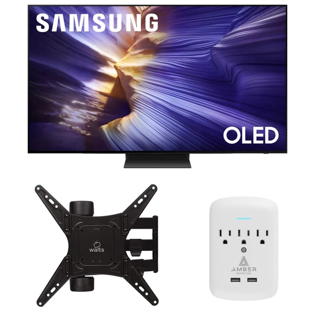 Samsung QN55S90FAFXZA 55 Inch 4K OLED Smart TV with a Walts Medium Full Motion Mount for 32"-65" TVs and Amber Protection 3-Outlet-Surge Surge Protector (2025)