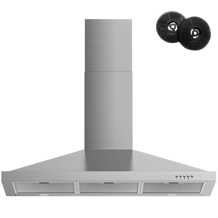 FIREGAS Range Hood 36 inch with Ducted/Ductless Convertible, 450 CFM Stainless Steel Wall Mount Chimney-Style Kitchen Hood, Over Stove Vent Hood with 3 Speed Fan, Charcoal Filters