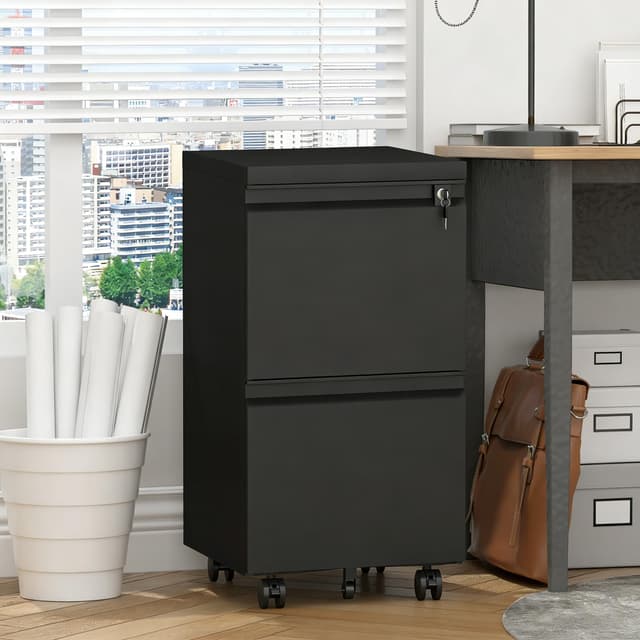 GREATMEET 2 Drawer File Cabinet, Black Under Desk File Cabinet with Drawers, Assembly Required