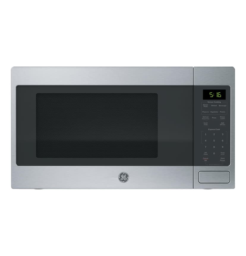 GE Countertop Microwave Oven, 1,150-watt Capacity, 1.6 Cubic Ft., 8 Auto Setting Cooking Settings, Child-Lock Technology, Kitchen Essentials for the Countertop, Dorm Room or Apartment, Stainless Steel