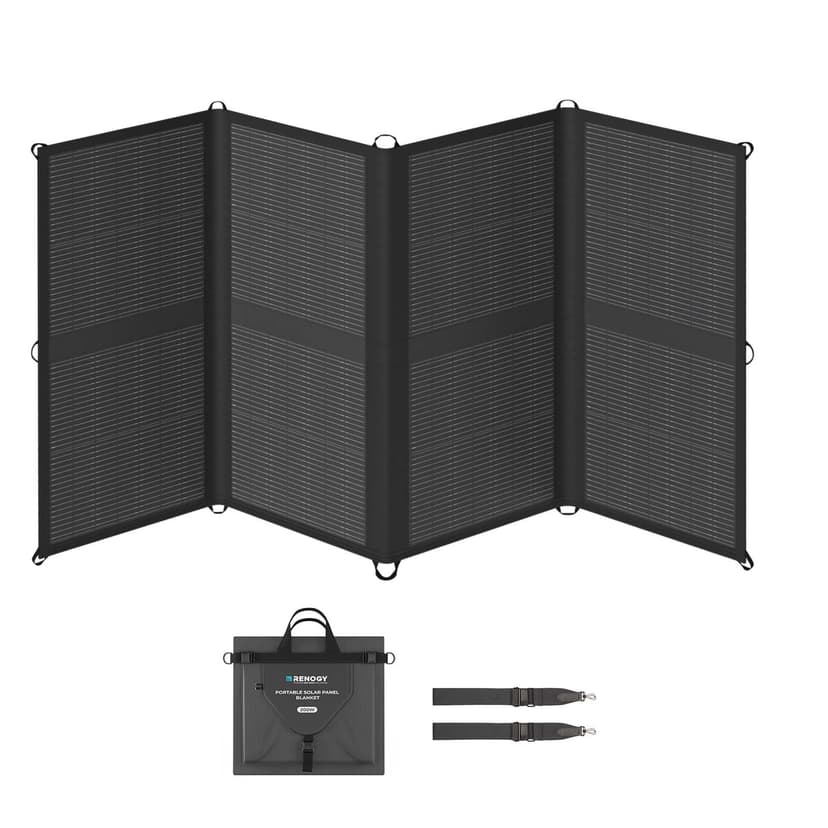 Renogy 200W Portable Solar Panel Blanket, 25% High Efficiency N-Type Foldable Solar Charger for Power Station, Lightweight 8-Fold Space Save, USB-A Type-C Output, For Camping, RV, Pickup Truck, Marine