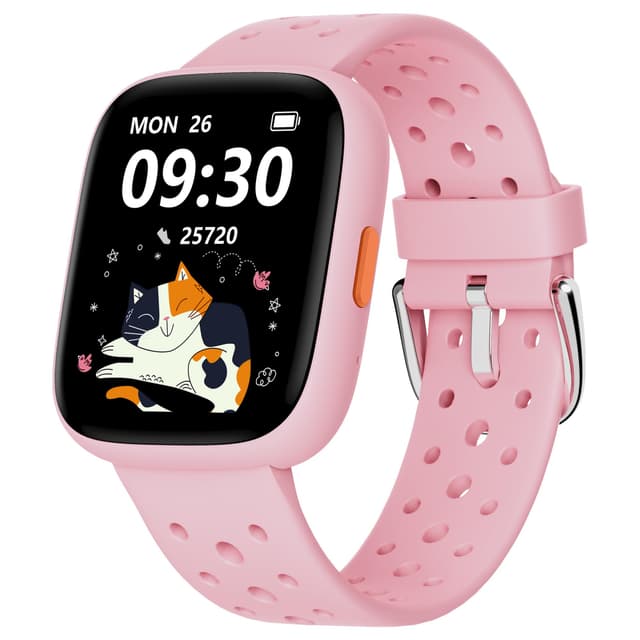 BIGGERFIVE Smart Watch for Kids, 1.8" Fitness Tracker Watch Pedometer, Heart Rate, Sleep Monitor, IP68 Waterproof, Calorie Step Counter, Puzzle Games with/Without APP for Girls Teens 5-16, Pink