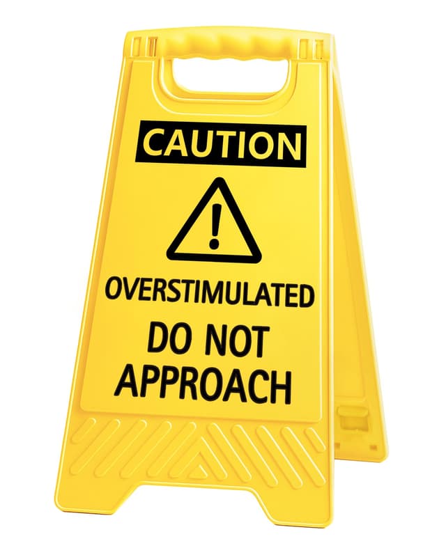 EXUBERIUM Caution Overstimulated Do Not Approach Office Decor, Funny Desk Sign for Women Coworkers, Valentines Day Gag Gifts for Tax Season, Sarcastic Desk Accessories, Phone Holder with Mirror