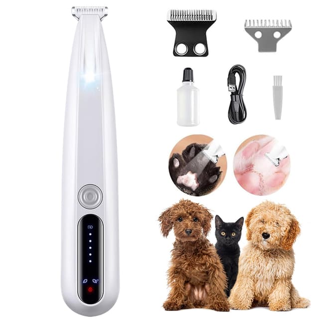 MOONEON 2026 New Pet Precision Trimmer, Dog Paw Trimmer with LED Light, Low Noise, IP68 Waterproof, Dual-Speed Motor, Suit for Trimming Paw, Ear, Face, Butt, Eyebrows, USB Rechageble