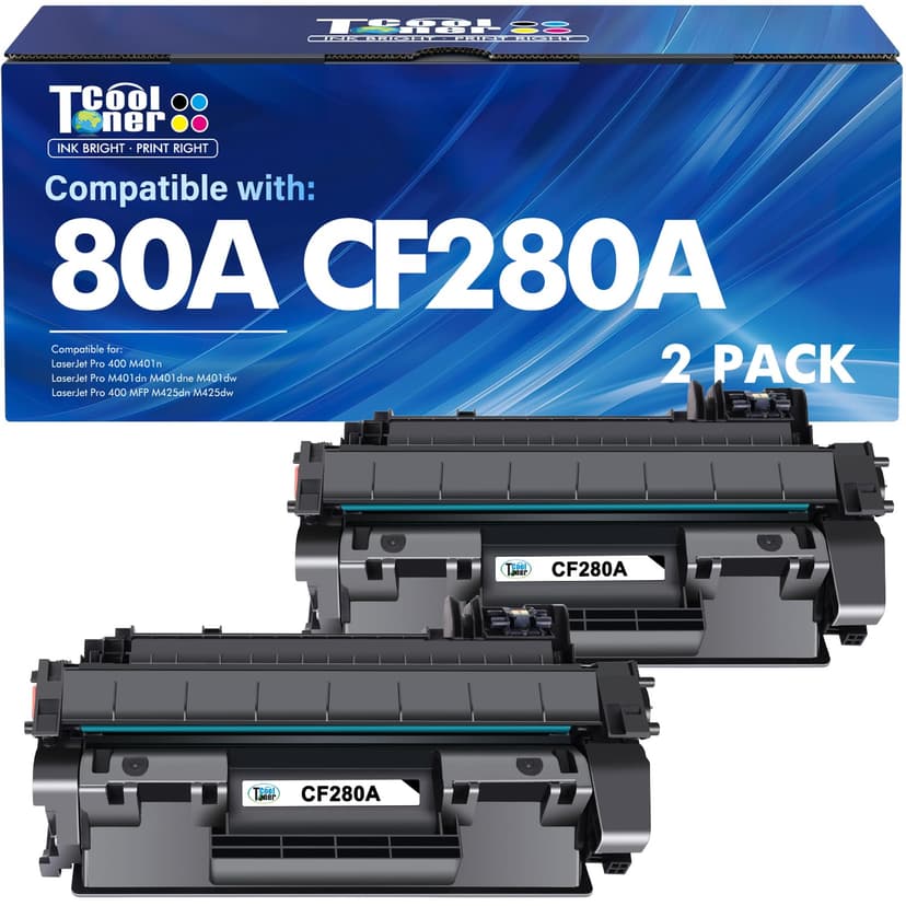 CF280A 80A Toner Cartridge Black Compatible for HP 80A CF280A CF280X 80X for HP Laserjet Pro 400 M401n M401dn MFP M425dn M401dne M401dw M425dw M425 M401 Printer Toner Ink 2-Pack