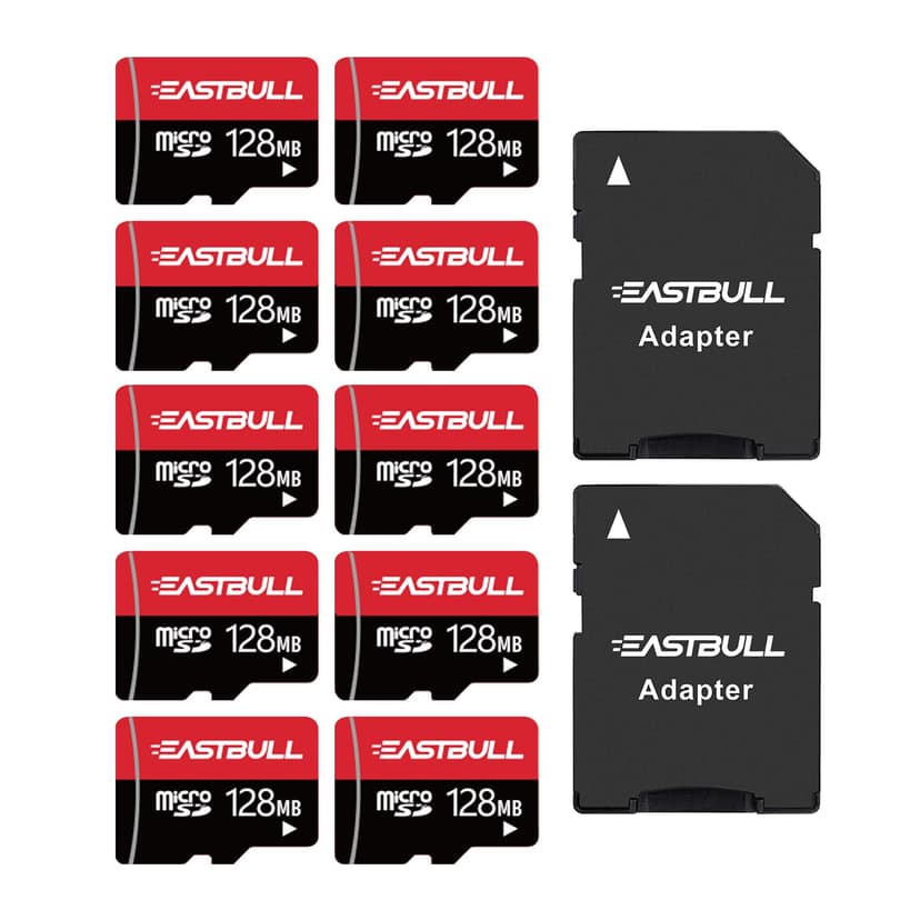 (Not 128GB) 128MB 10-Pack of Micro SD Cards, EASTBULL SD Memory Cards 128MB SD Cards Pack Full HD Video 90MB/s UHS-I U1 Class 10 for Surveillance Security Cam (10 Units and 2 Adapters)