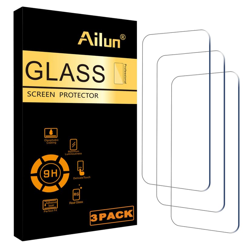 Ailun Screen Protector for iPhone 16 / iPhone 15 / iPhone 15 Pro [6.1 Inch] Display 3 Pack Tempered Glass, Dynamic Island Compatible, Case Friendly [Not for iPhone 16 Pro 6.3 Inch].